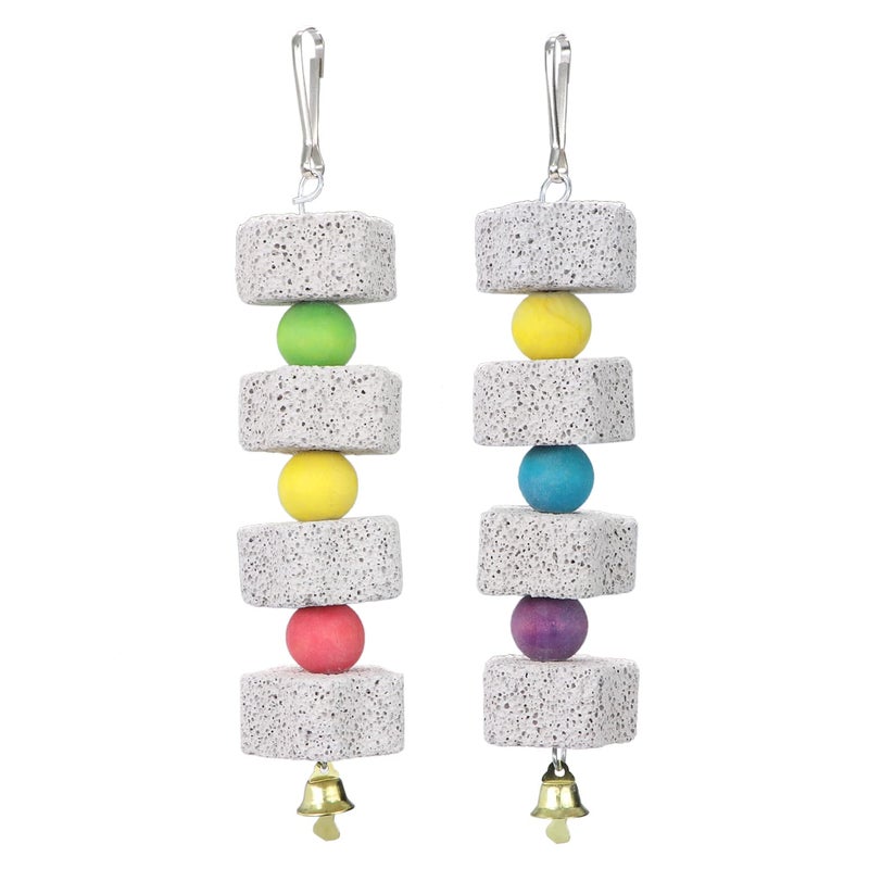 Litewoo Parrot Bird Chew Toys 2-Pcs, Bird Beak Grinding Lava Block with Bell Toy for Conure, Budgie, Parakeet, Cockatoo, Cockatiel, Finch - Image 1